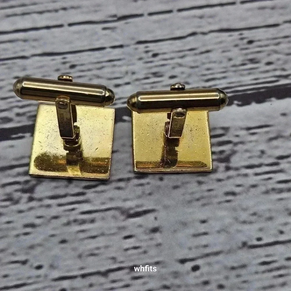 Christian Dior Gold and Navy Blue Logo Cufflinks Vintage with Box - Picture 3 of 3